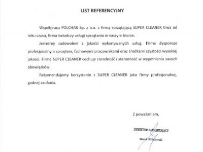 Firma sprzątająca SUPERCleaner - Referencje